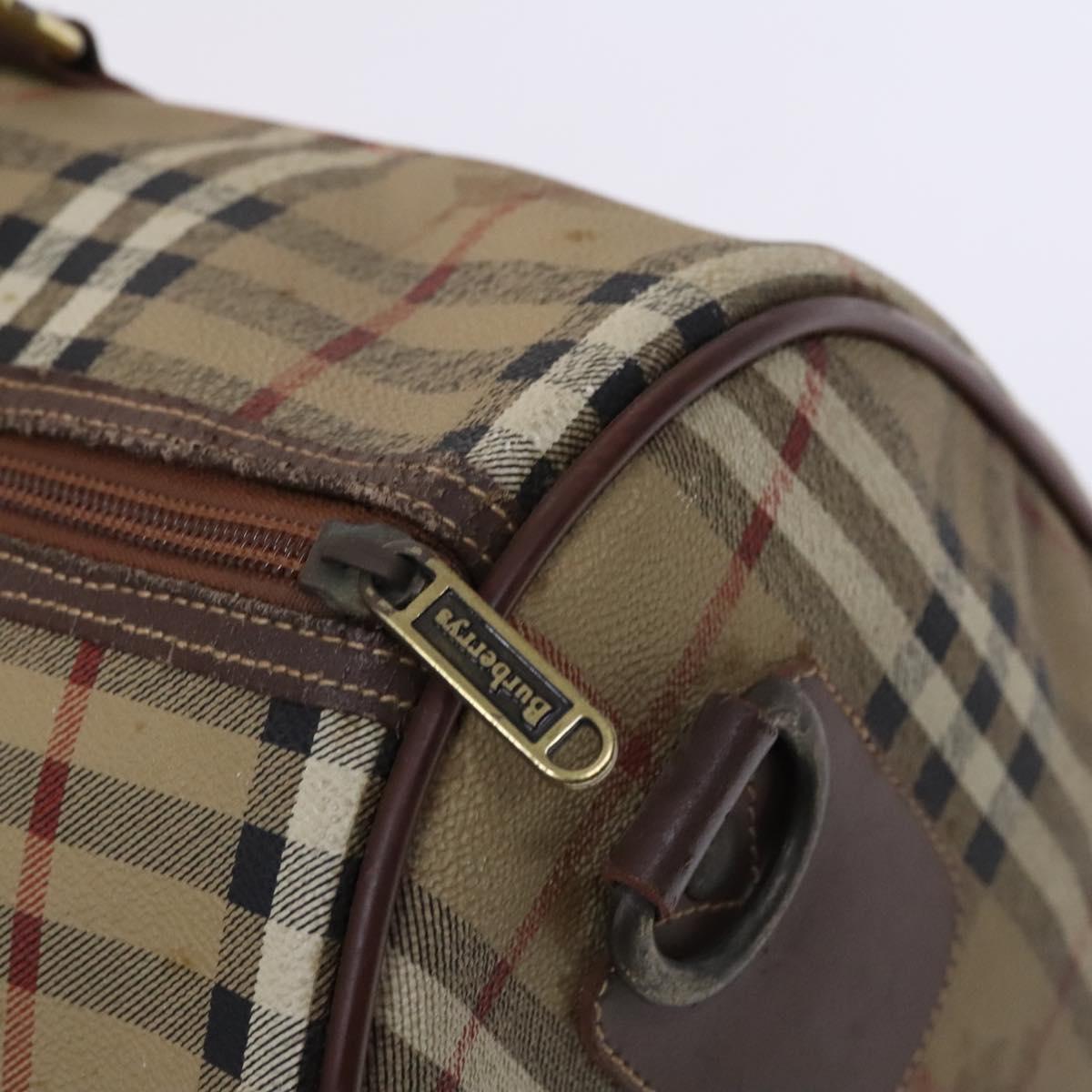 Burberrys Nova Check Boston Bag PVC 2way Beige Gold Auth EC805