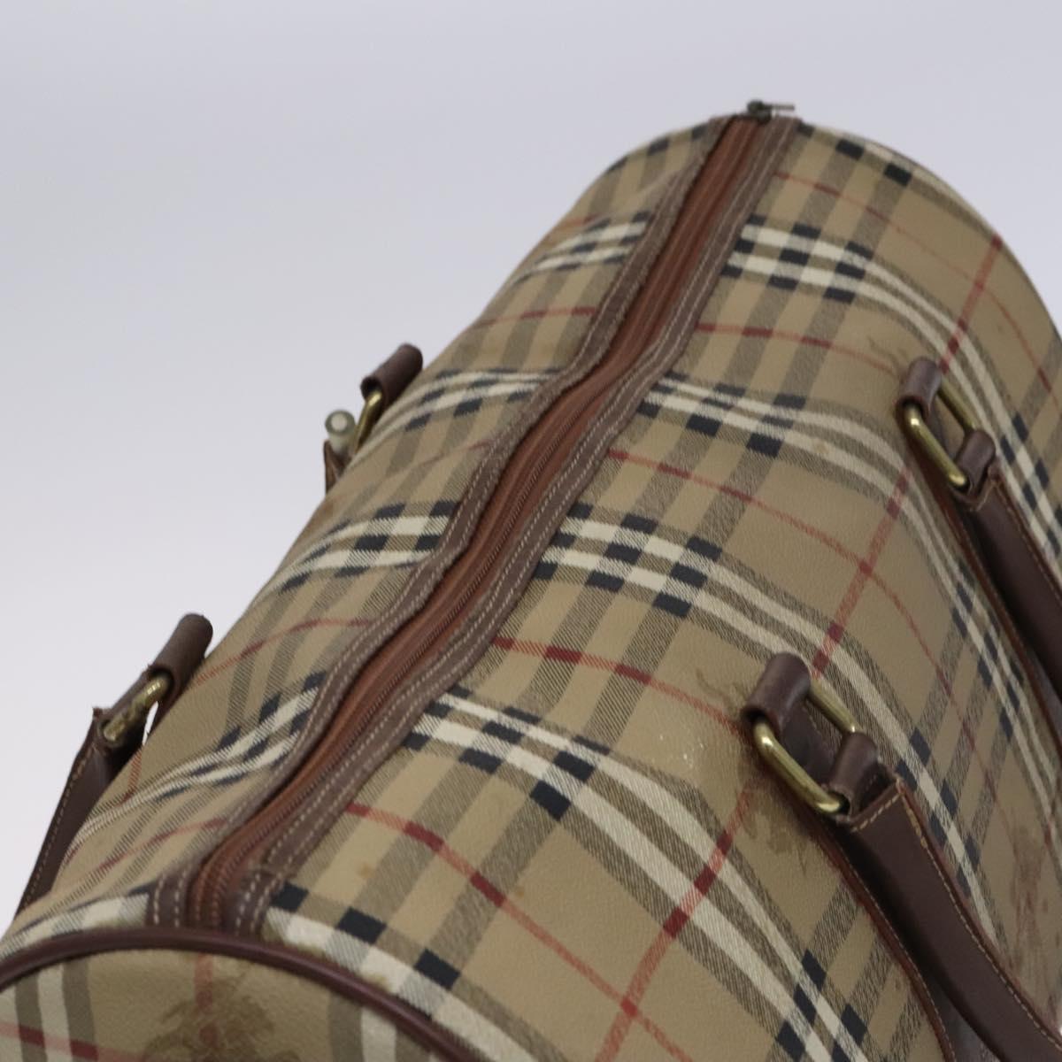 Burberrys Nova Check Boston Bag PVC 2way Beige Gold Auth EC805