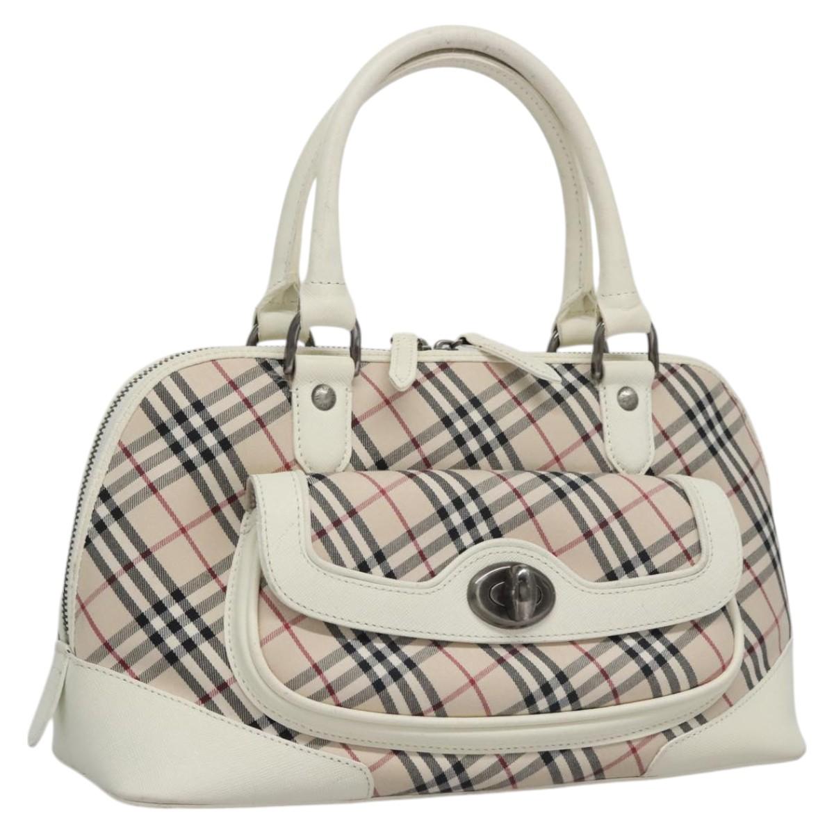 BURBERRY Nova Check Hand Bag Canvas Beige White Auth EC813