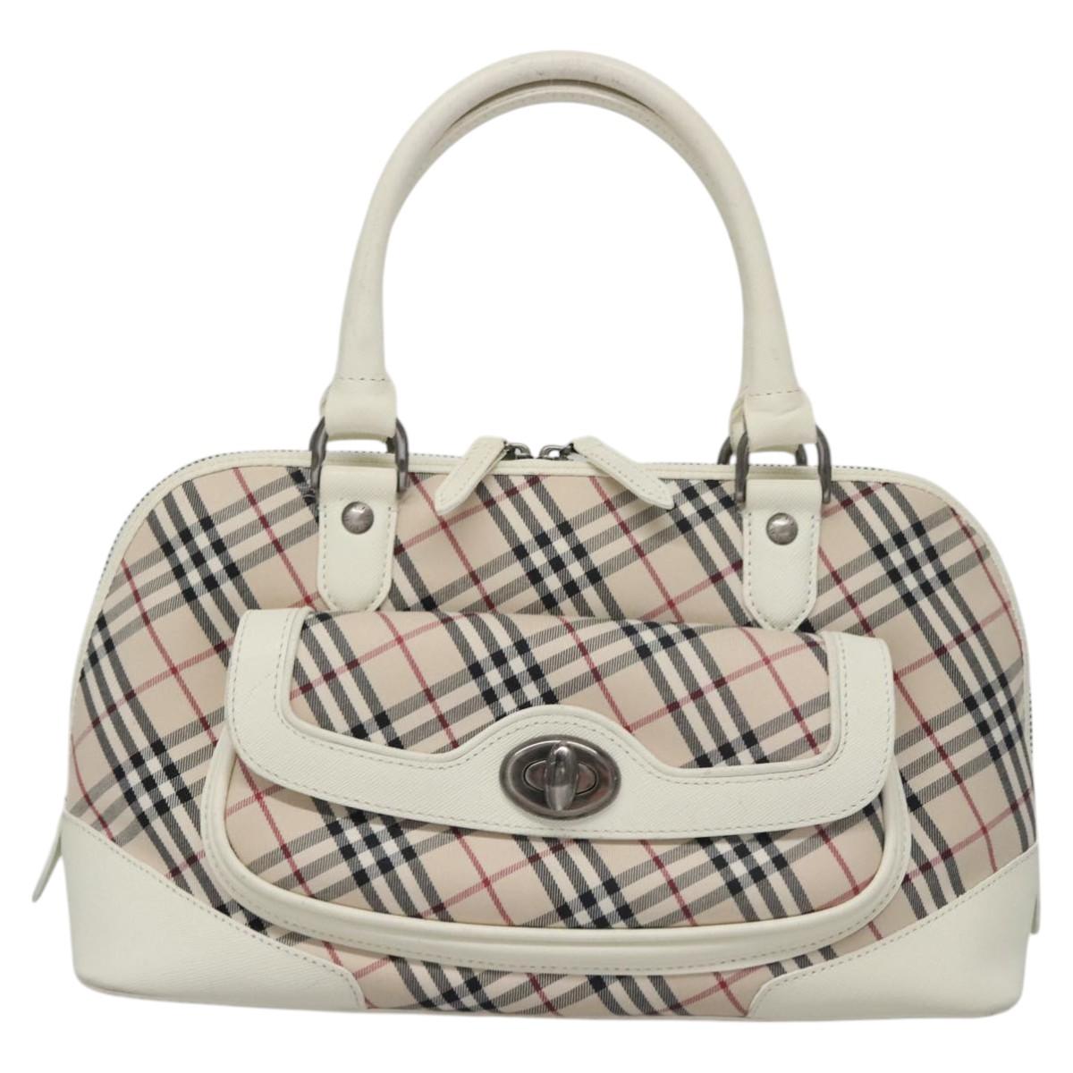 BURBERRY Nova Check Hand Bag Canvas Beige White Auth EC813