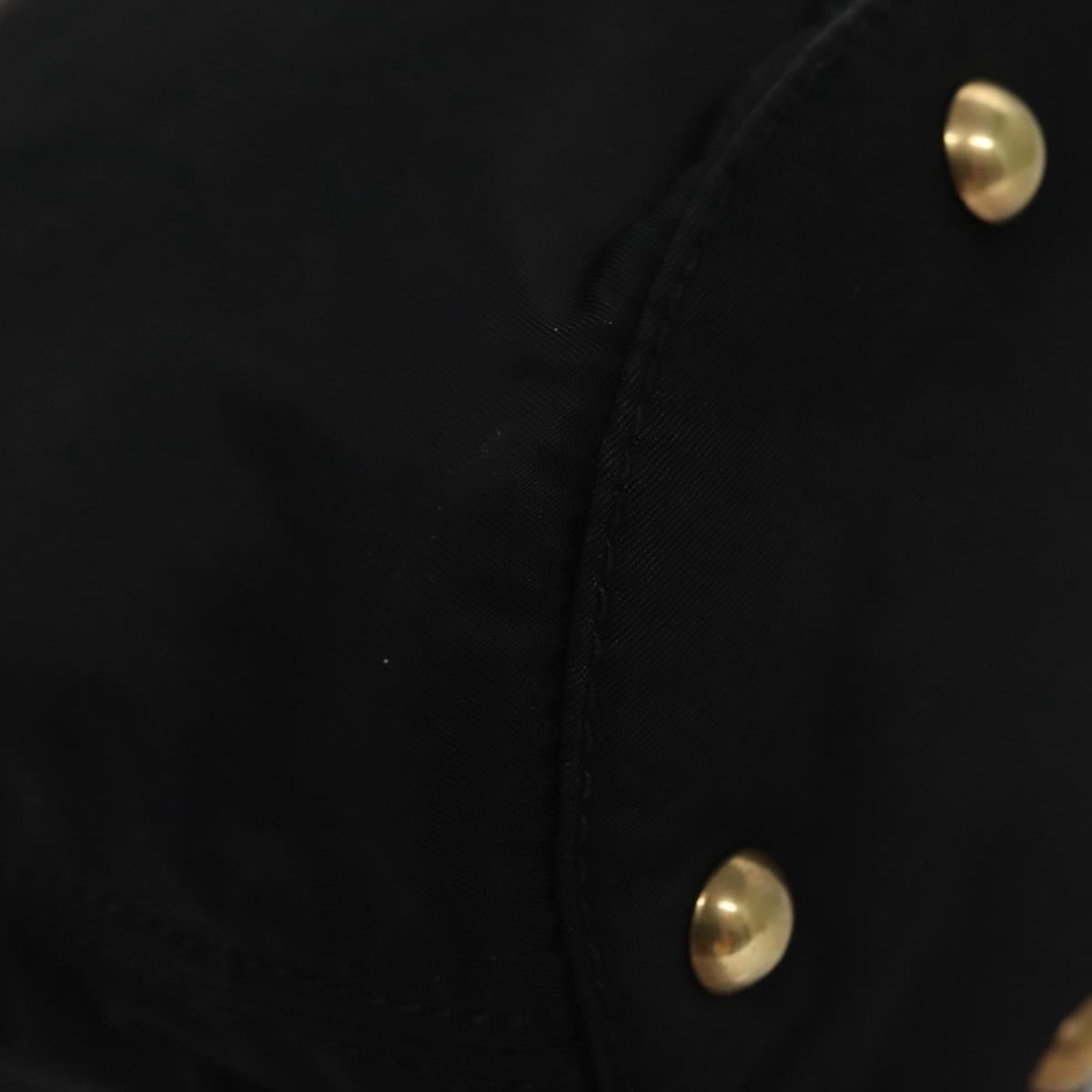 PRADA Hand Bag Nylon Leather Black Gold Auth EC817V