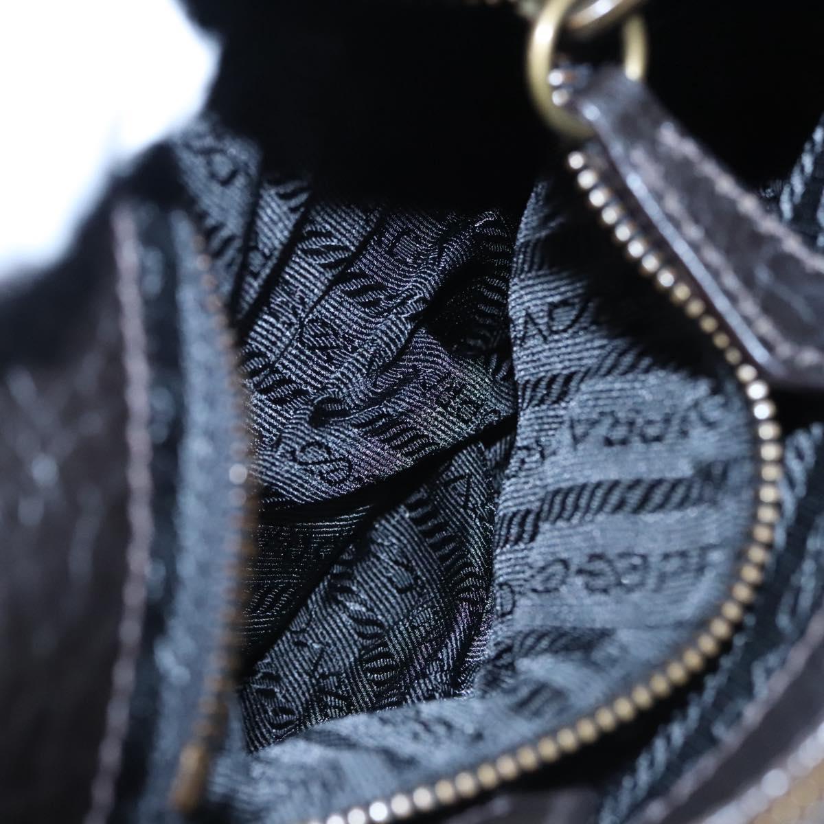 PRADA Hand Bag Nylon Leather Black Gold Auth EC817V