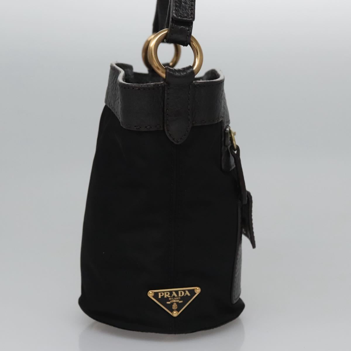 PRADA Hand Bag Nylon Leather Black Gold Auth EC817V