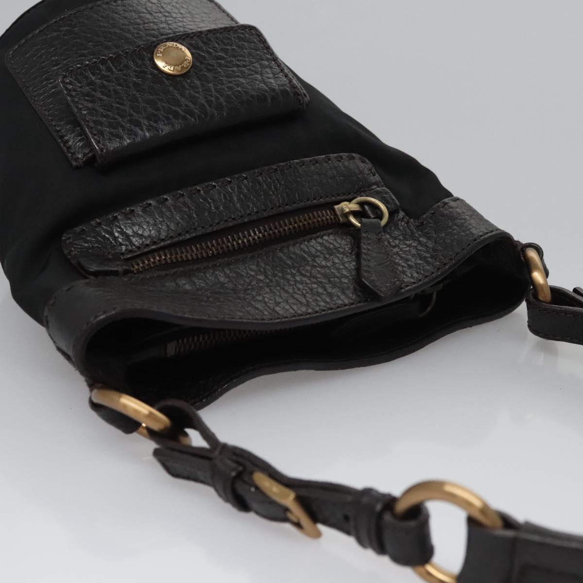 PRADA Hand Bag Nylon Leather Black Gold Auth EC817V