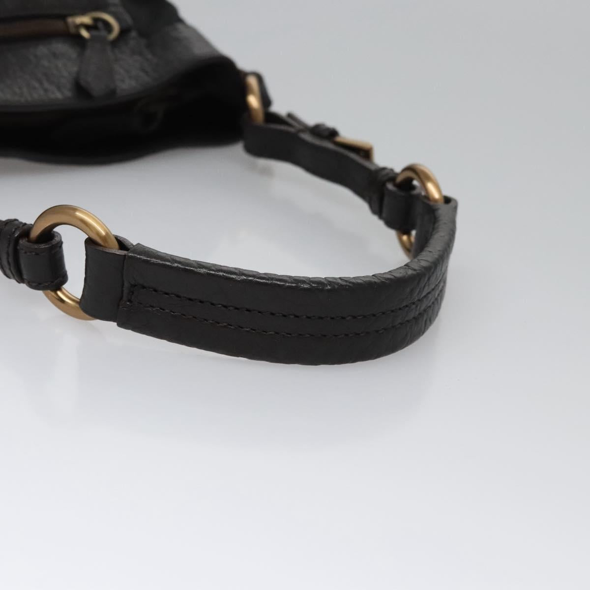 PRADA Hand Bag Nylon Leather Black Gold Auth EC817V