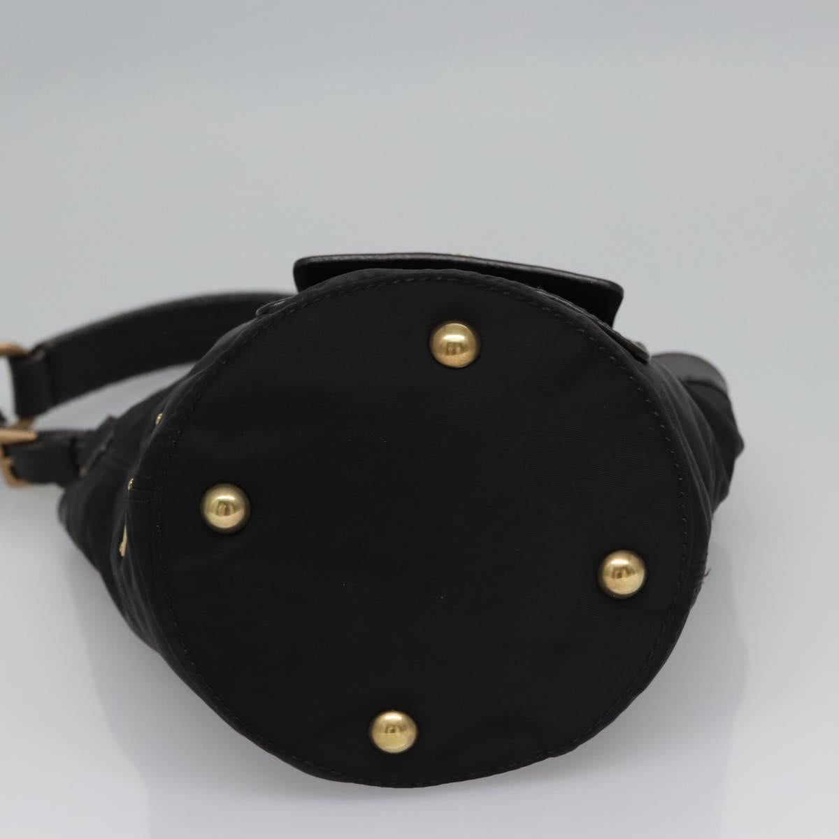 PRADA Hand Bag Nylon Leather Black Gold Auth EC817V