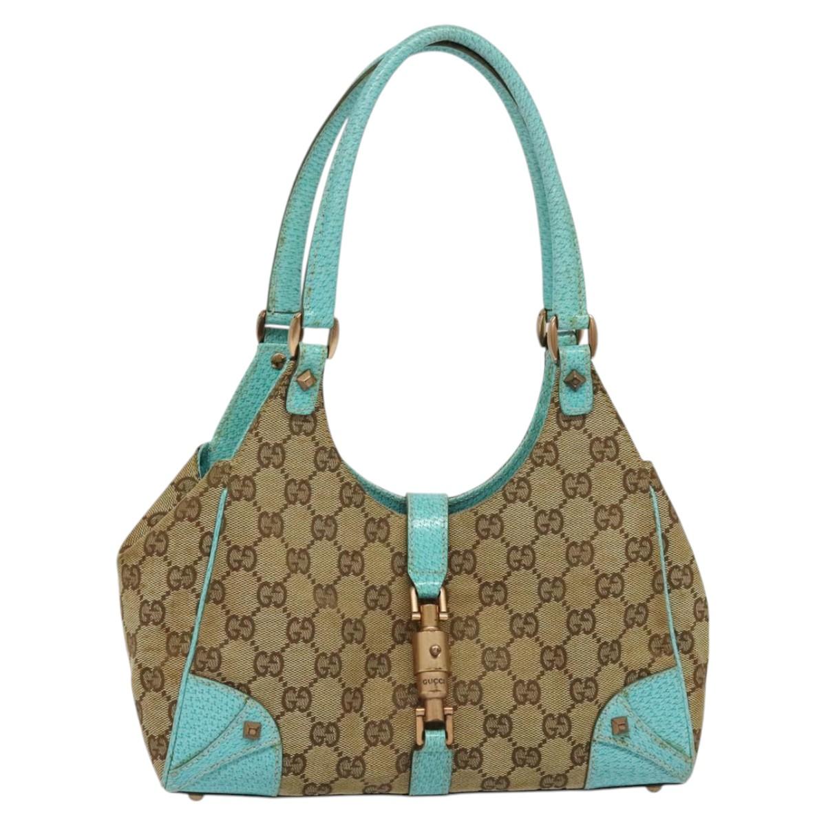 GUCCI GG Canvas New Jackie Shoulder Bag Beige Gold 124409 Auth EC820