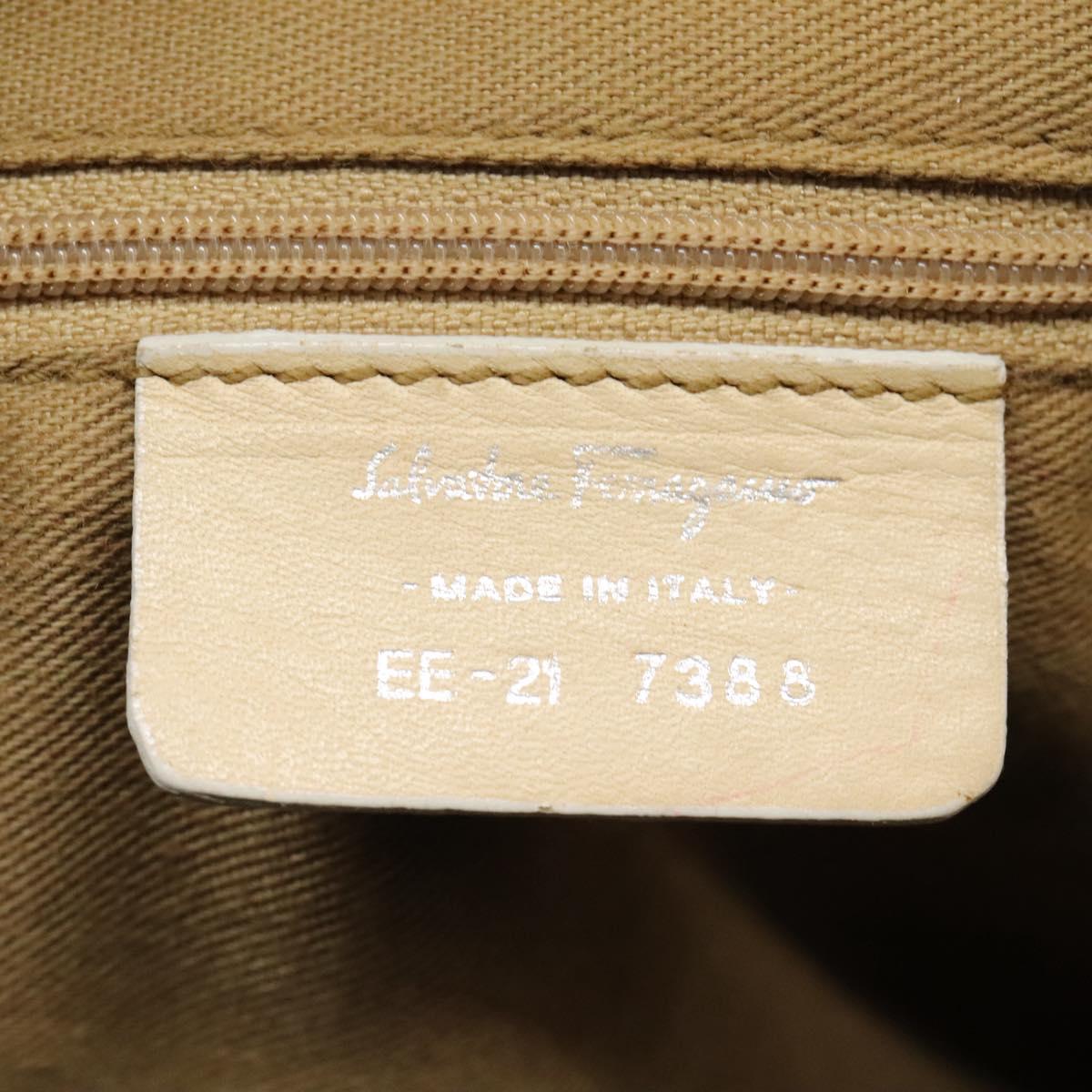 Salvatore Ferragamo Hand Bag Coated Canvas White Beige Silver Auth EC841