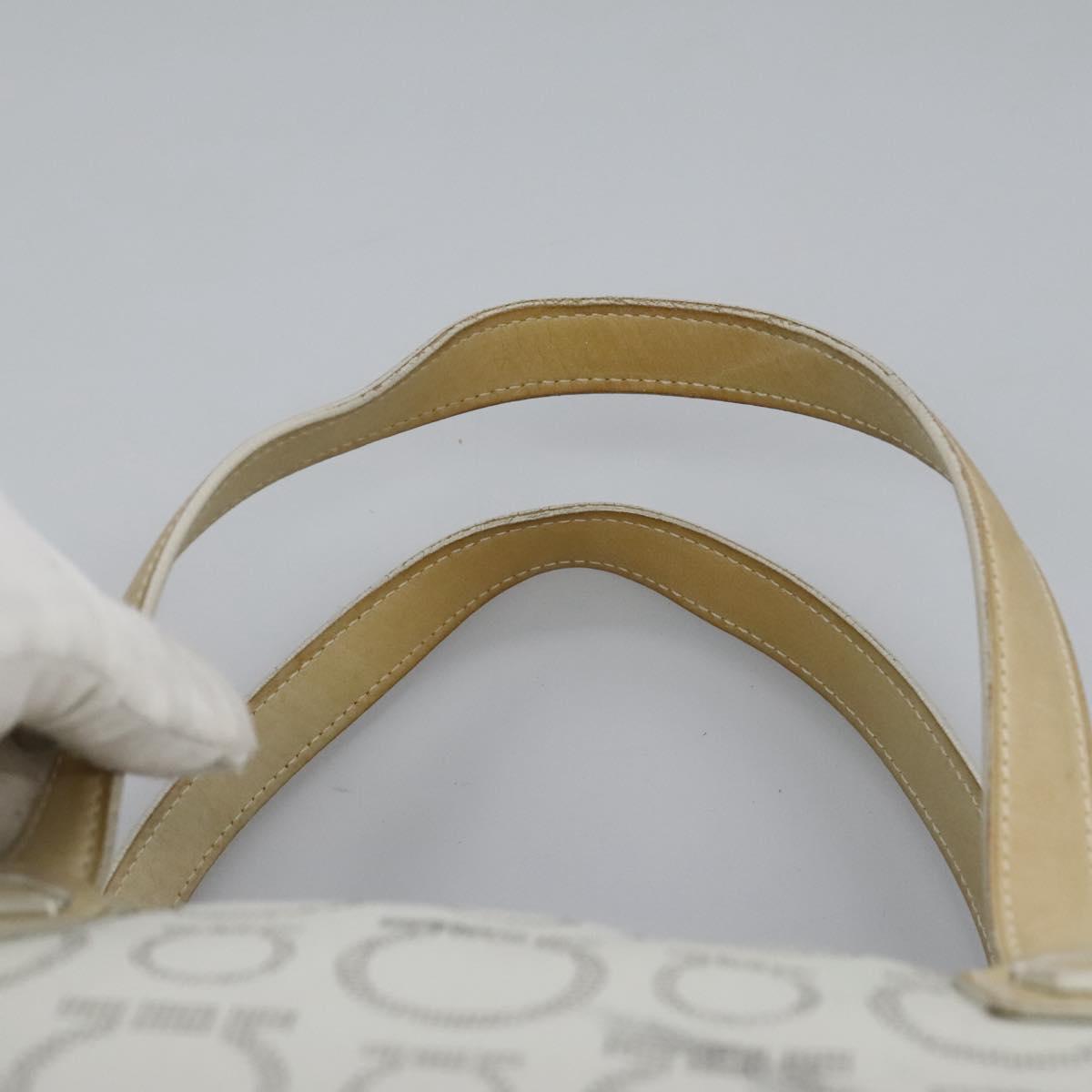 Salvatore Ferragamo Hand Bag Coated Canvas White Beige Silver Auth EC841