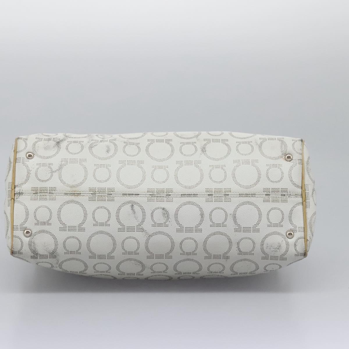 Salvatore Ferragamo Hand Bag Coated Canvas White Beige Silver Auth EC841