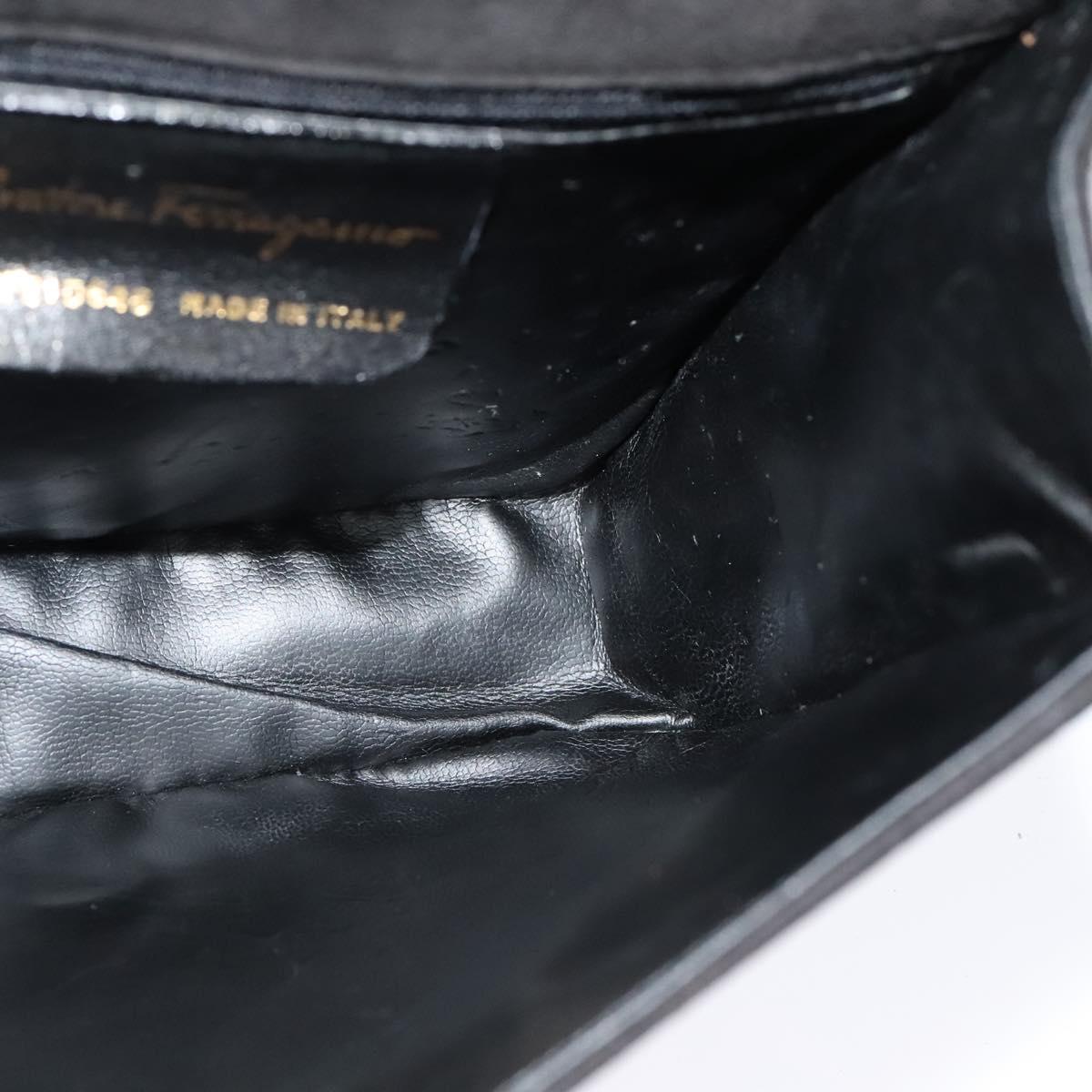 Salvatore Ferragamo Chain Shoulder Bag Suede Black Gold Auth EC847