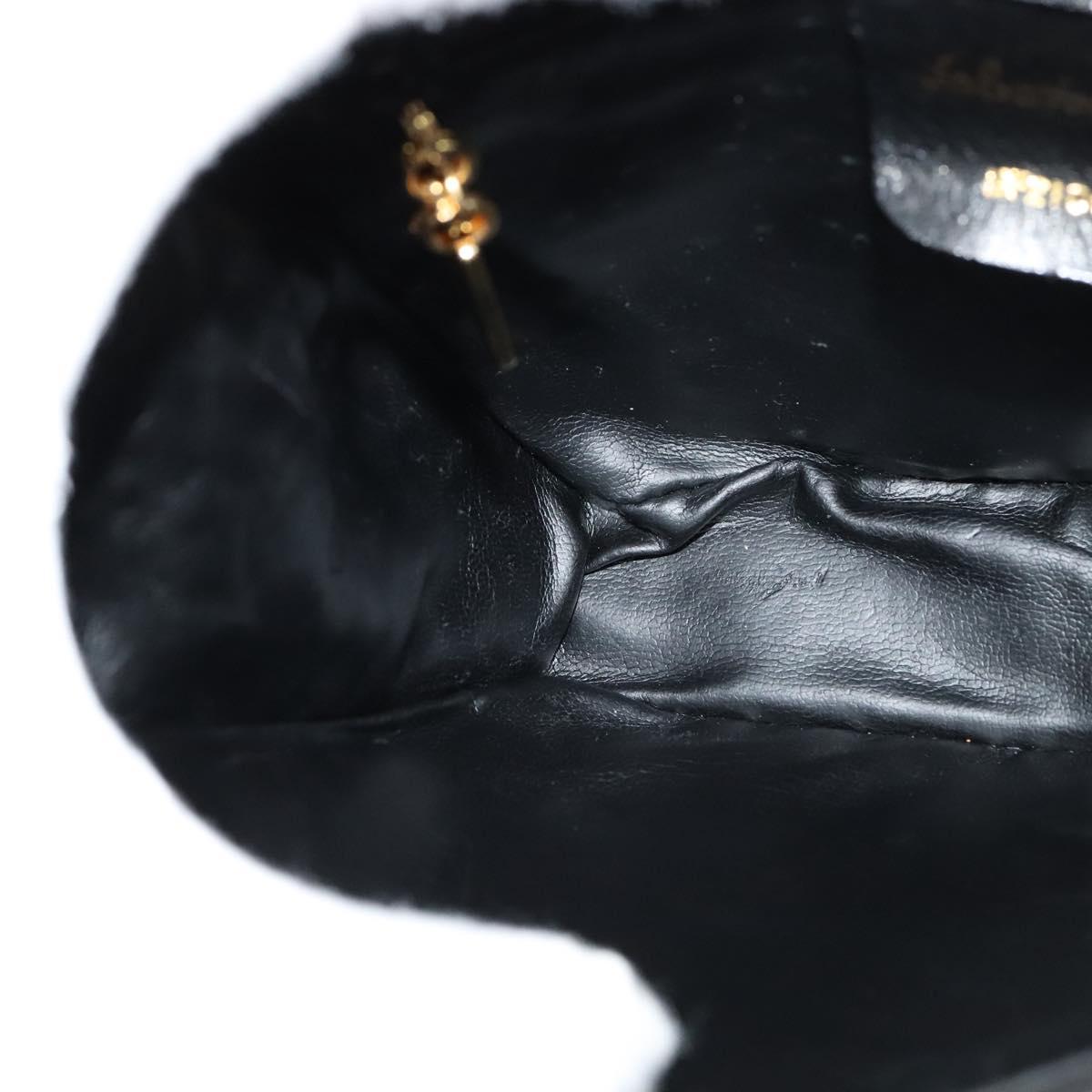 Salvatore Ferragamo Chain Shoulder Bag Suede Black Gold Auth EC847