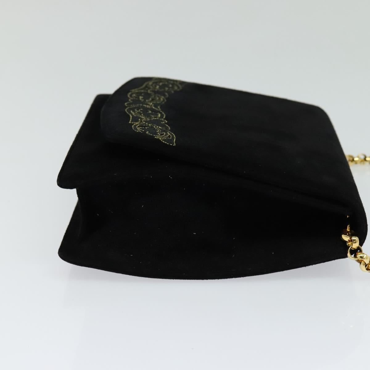 Salvatore Ferragamo Chain Shoulder Bag Suede Black Gold Auth EC847