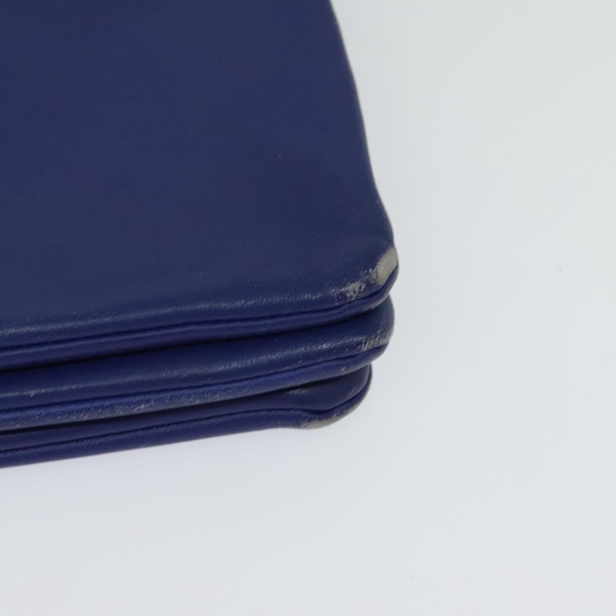 CELINE Trio Shoulder Bag Leather Blue Gold Auth EC863