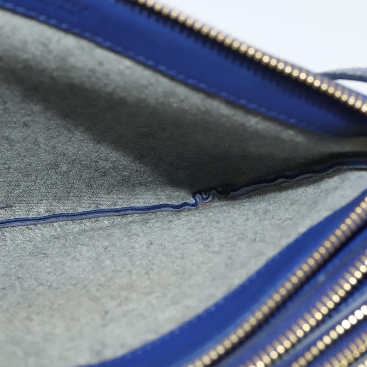 CELINE Trio Shoulder Bag Leather Blue Gold Auth EC863