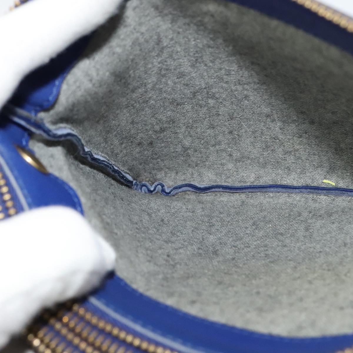 CELINE Trio Shoulder Bag Leather Blue Gold Auth EC863