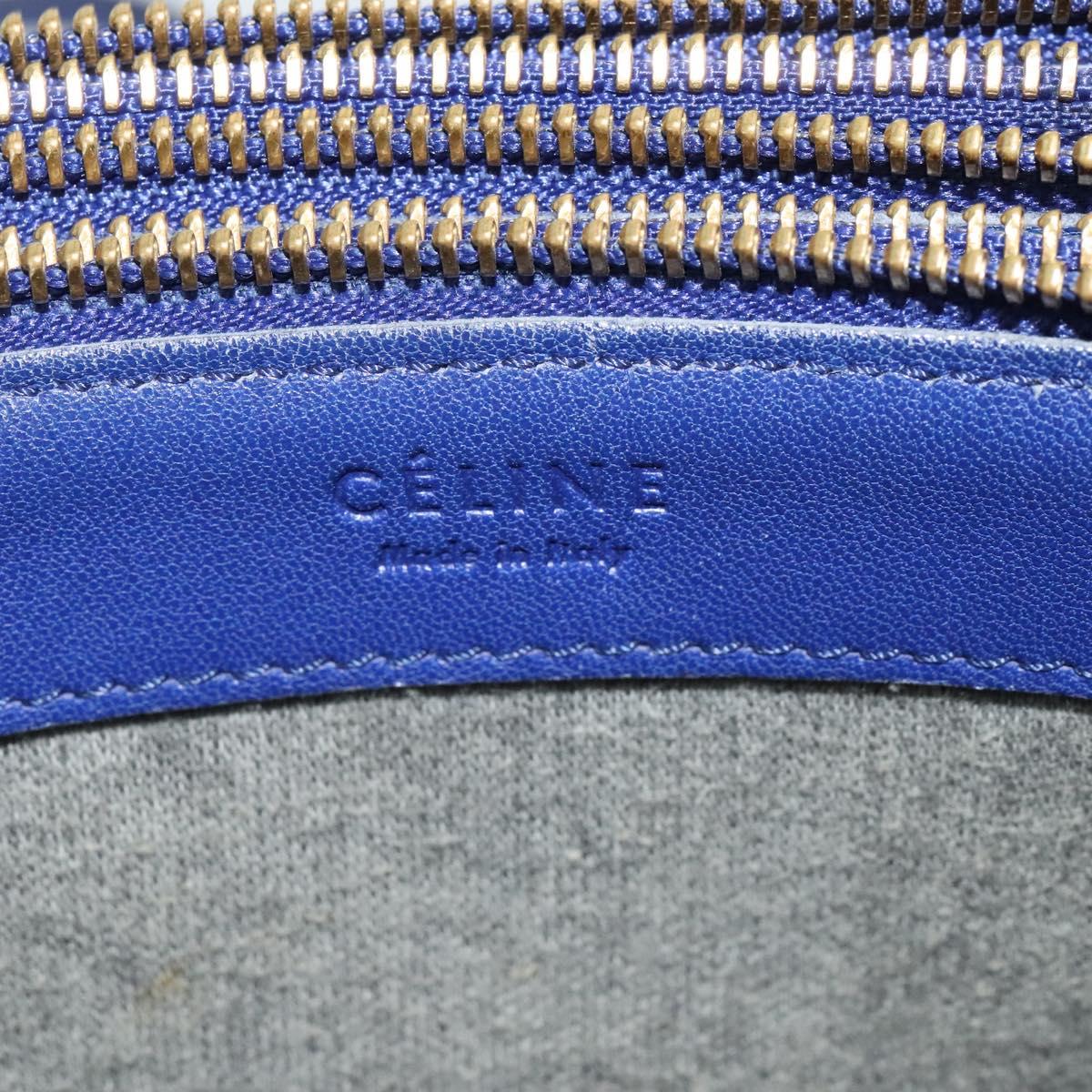 CELINE Trio Shoulder Bag Leather Blue Gold Auth EC863
