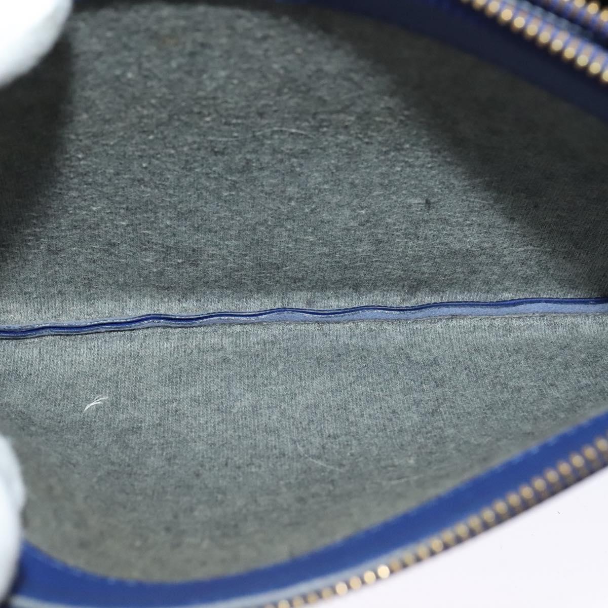 CELINE Trio Shoulder Bag Leather Blue Gold Auth EC863