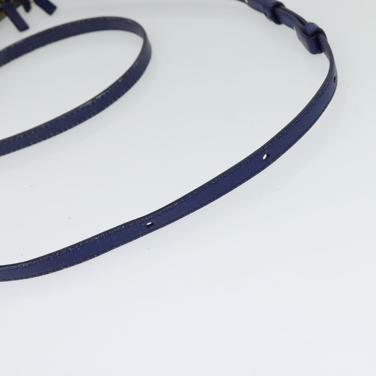 CELINE Trio Shoulder Bag Leather Blue Gold Auth EC863