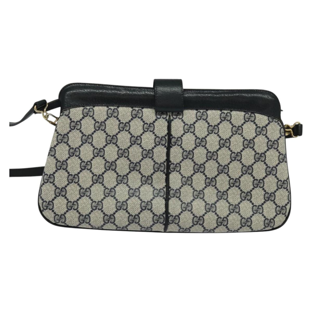 GUCCI GG Supreme Sherry Line Shoulder Bag PVC Navy Gold 904 02 043 Auth EC871