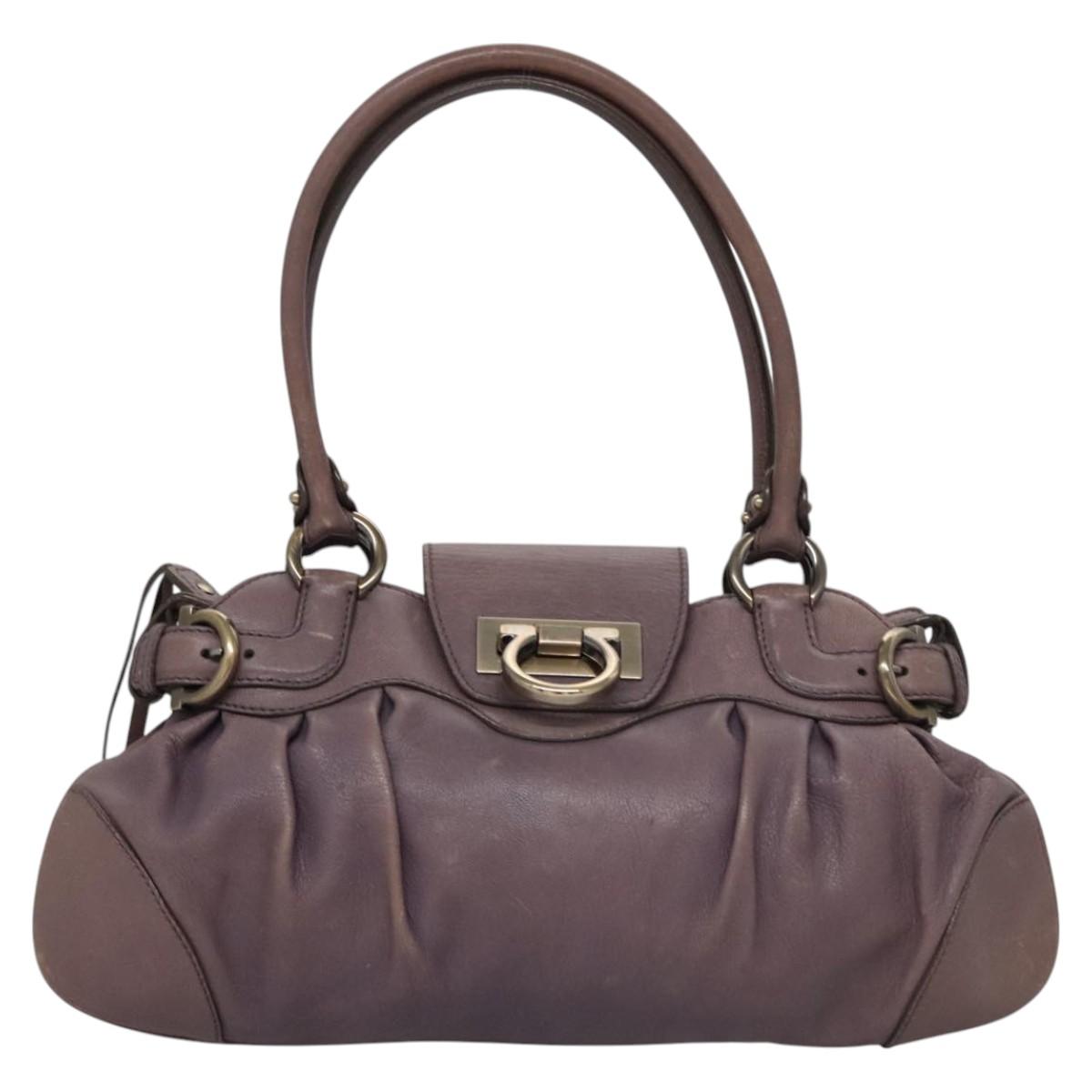 Salvatore Ferragamo Gancini Shoulder Bag Leather Purple Auth EC874