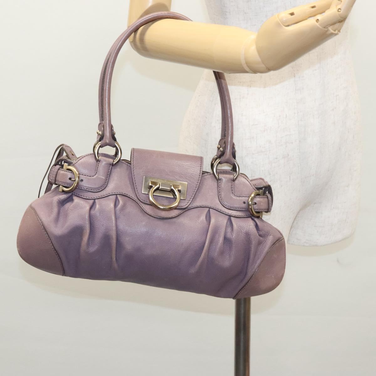 Salvatore Ferragamo Gancini Shoulder Bag Leather Purple Auth EC874