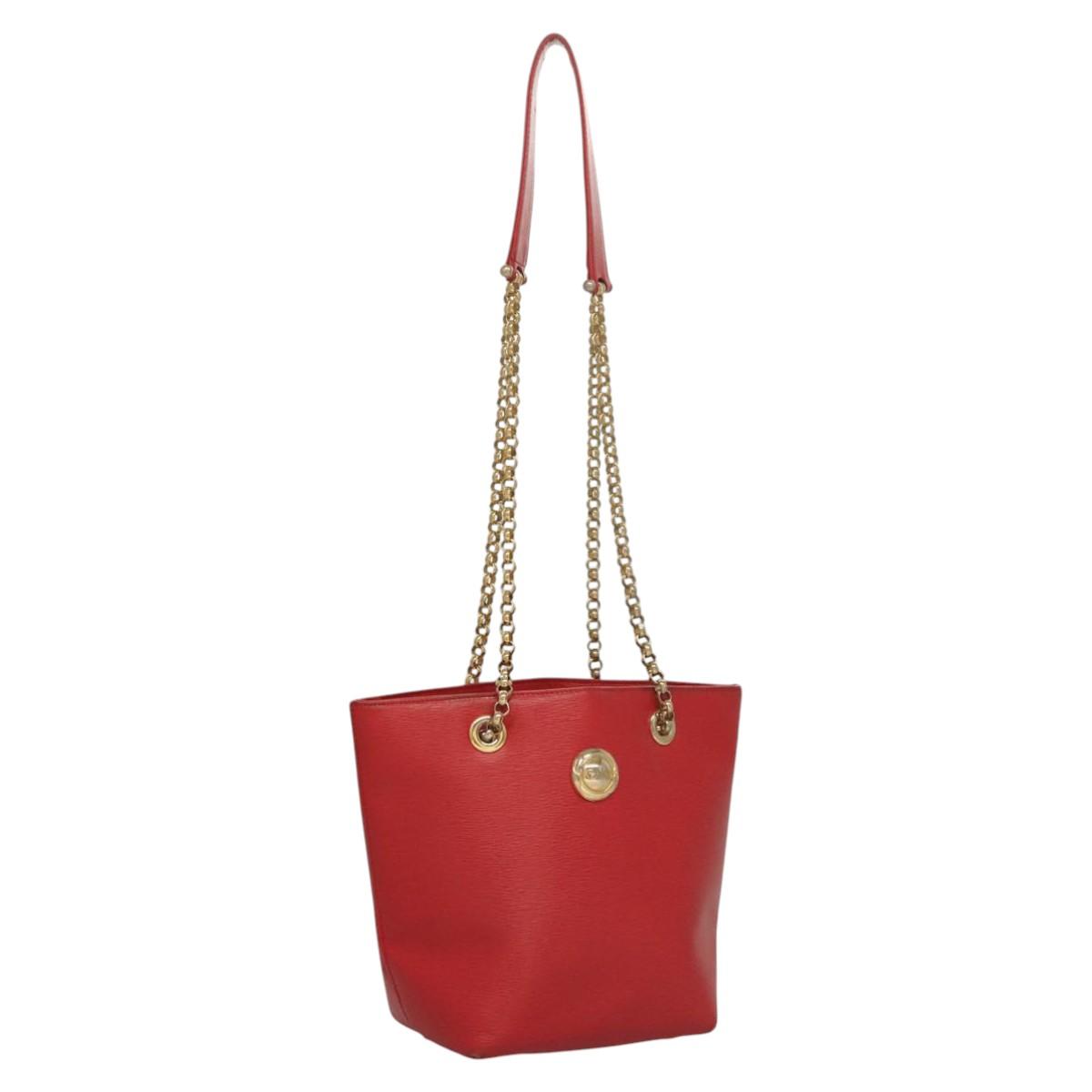 Chloe Chain Shoulder Bag Leather Red Gold Auth EC882