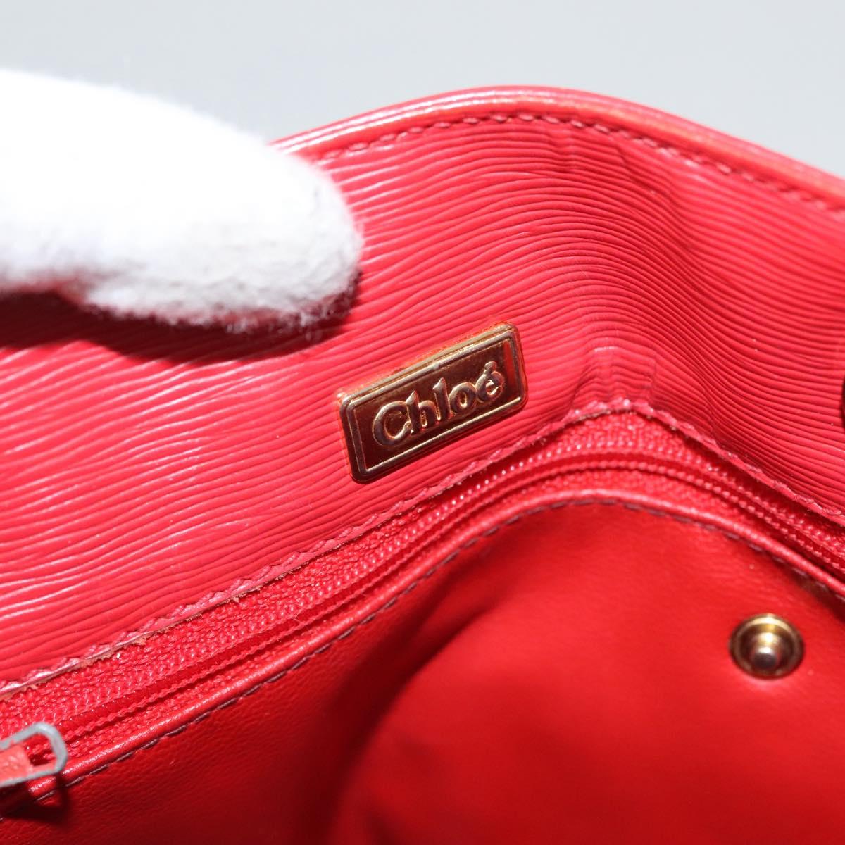 Chloe Chain Shoulder Bag Leather Red Gold Auth EC882