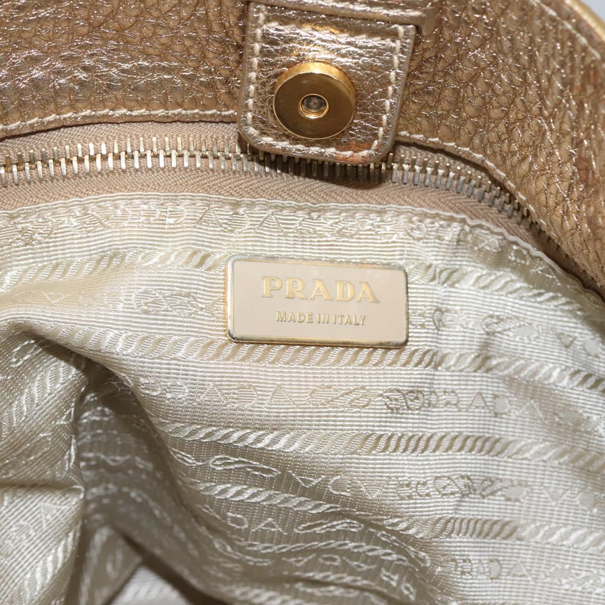 PRADA Tote Bag Leather Gold Tone Auth EC905