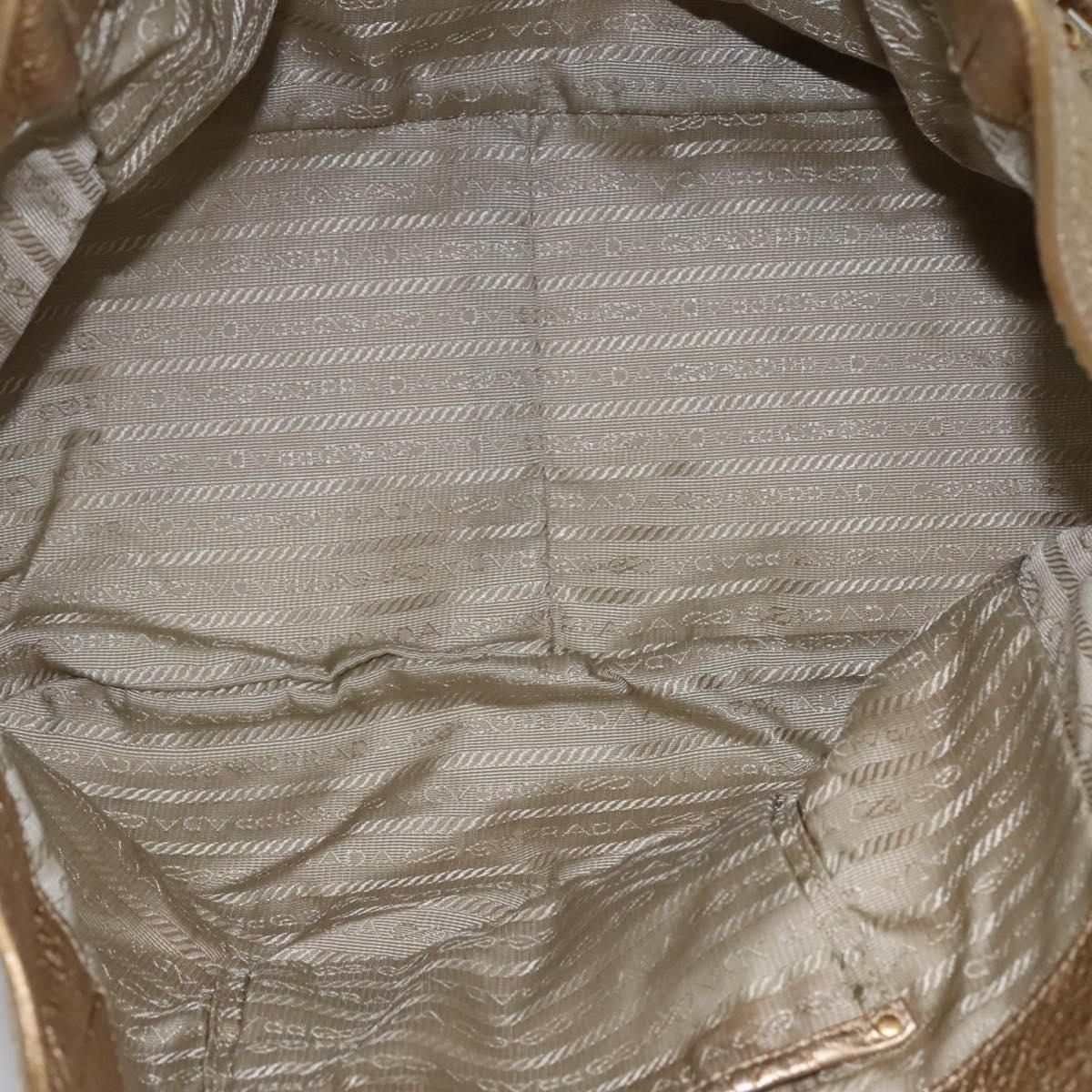 PRADA Tote Bag Leather Gold Tone Auth EC905