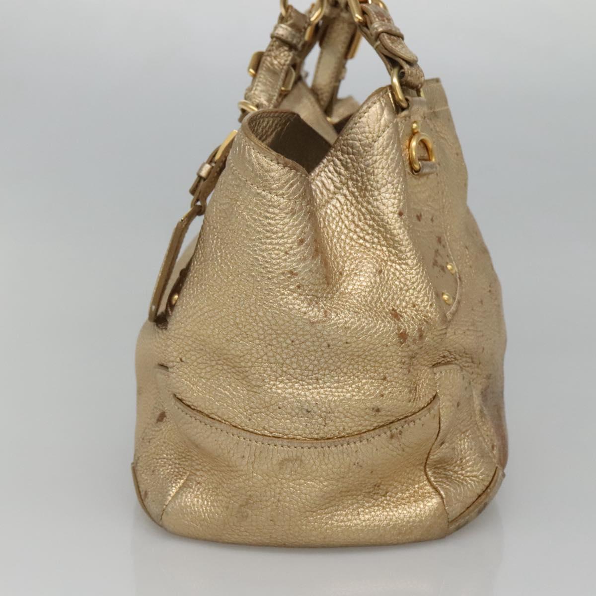 PRADA Tote Bag Leather Gold Tone Auth EC905