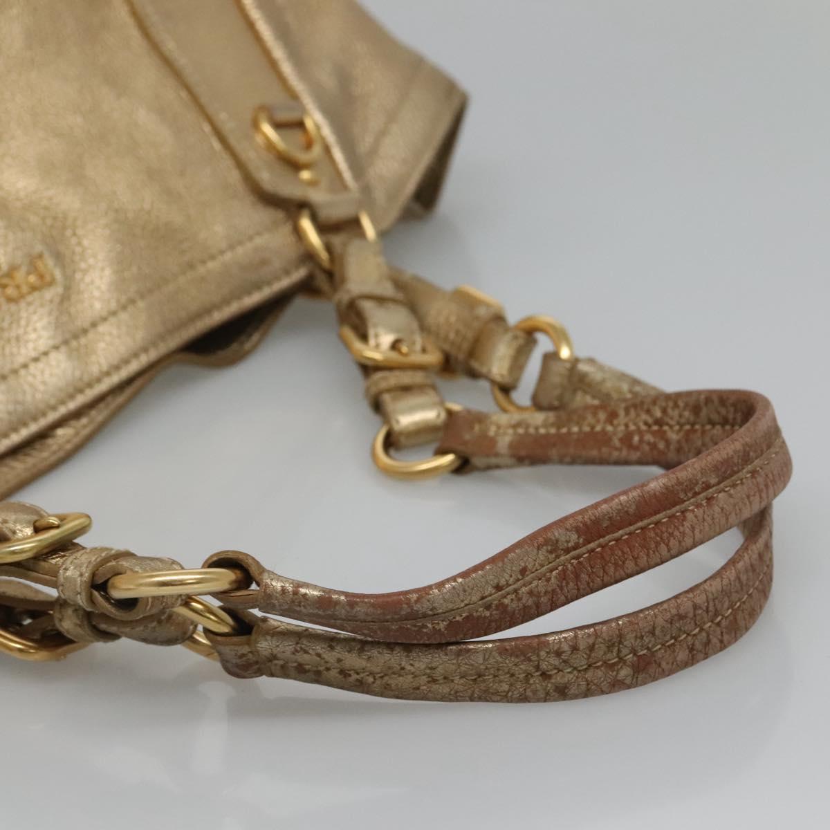 PRADA Tote Bag Leather Gold Tone Auth EC905