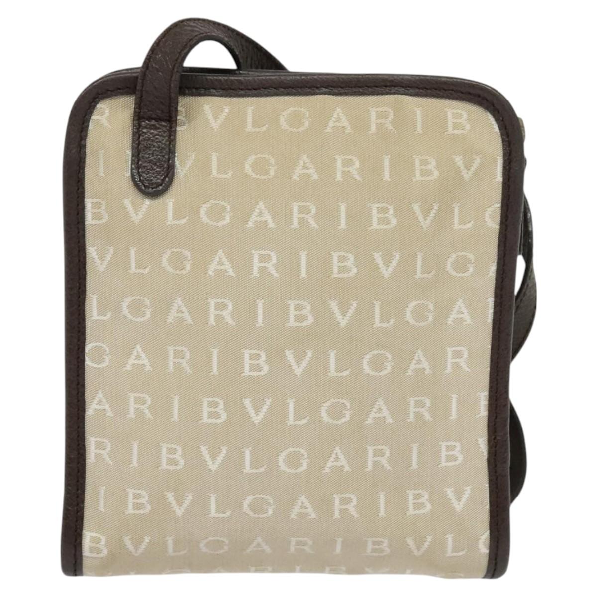 BVLGARI Logo Mania Shoulder Bag Canvas Beige Auth EC908