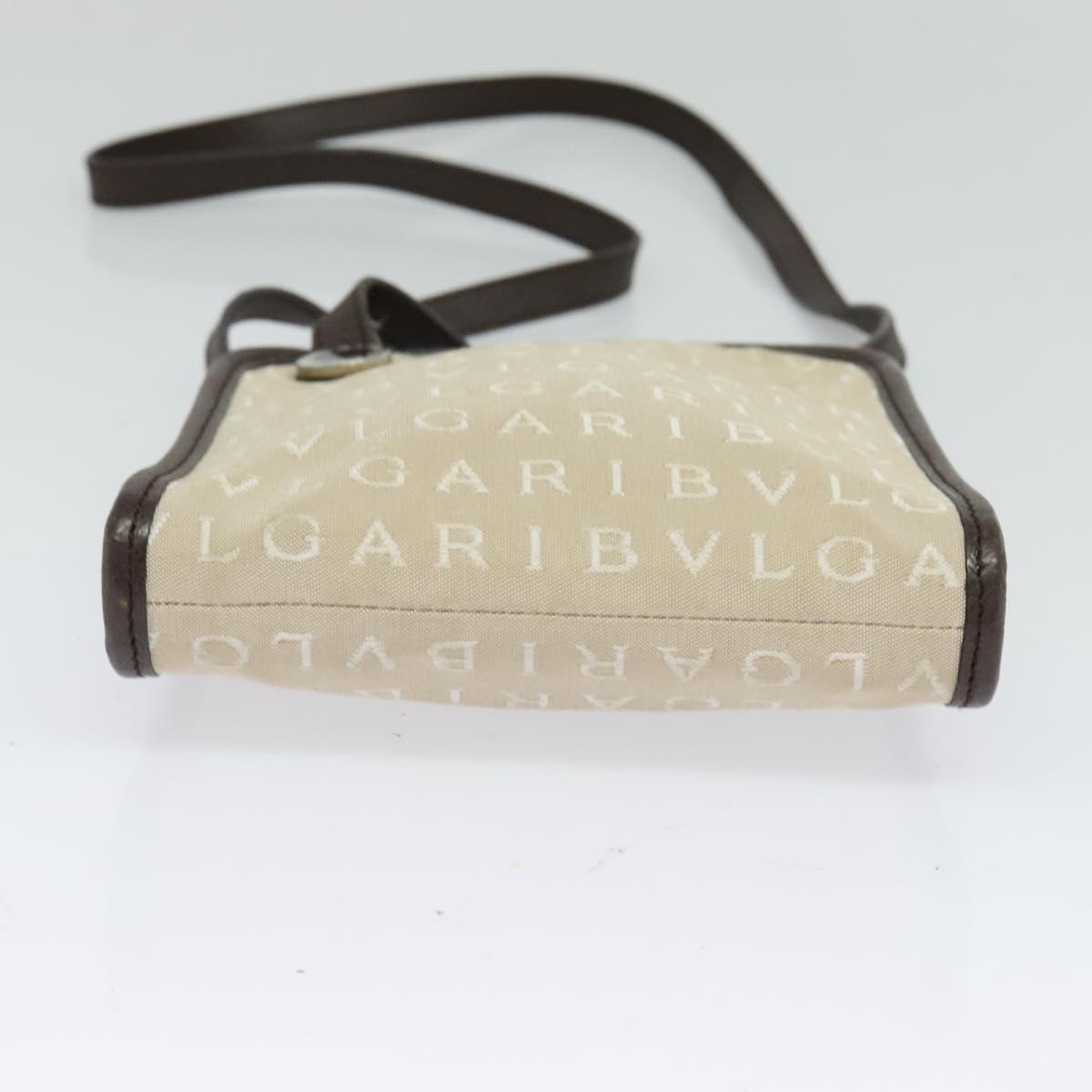 BVLGARI Logo Mania Shoulder Bag Canvas Beige Auth EC908