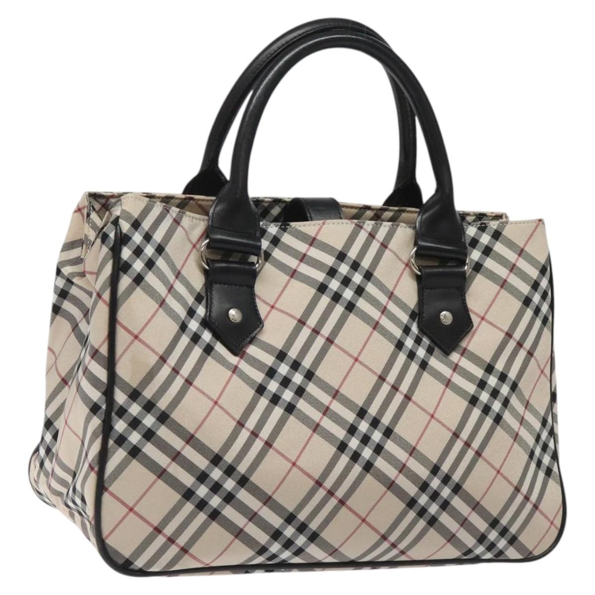 BURBERRY Nova Check Blue Label Hand Bag Nylon Beige Auth EC912