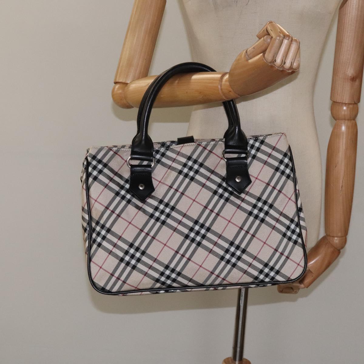 BURBERRY Nova Check Blue Label Hand Bag Nylon Beige Auth EC912