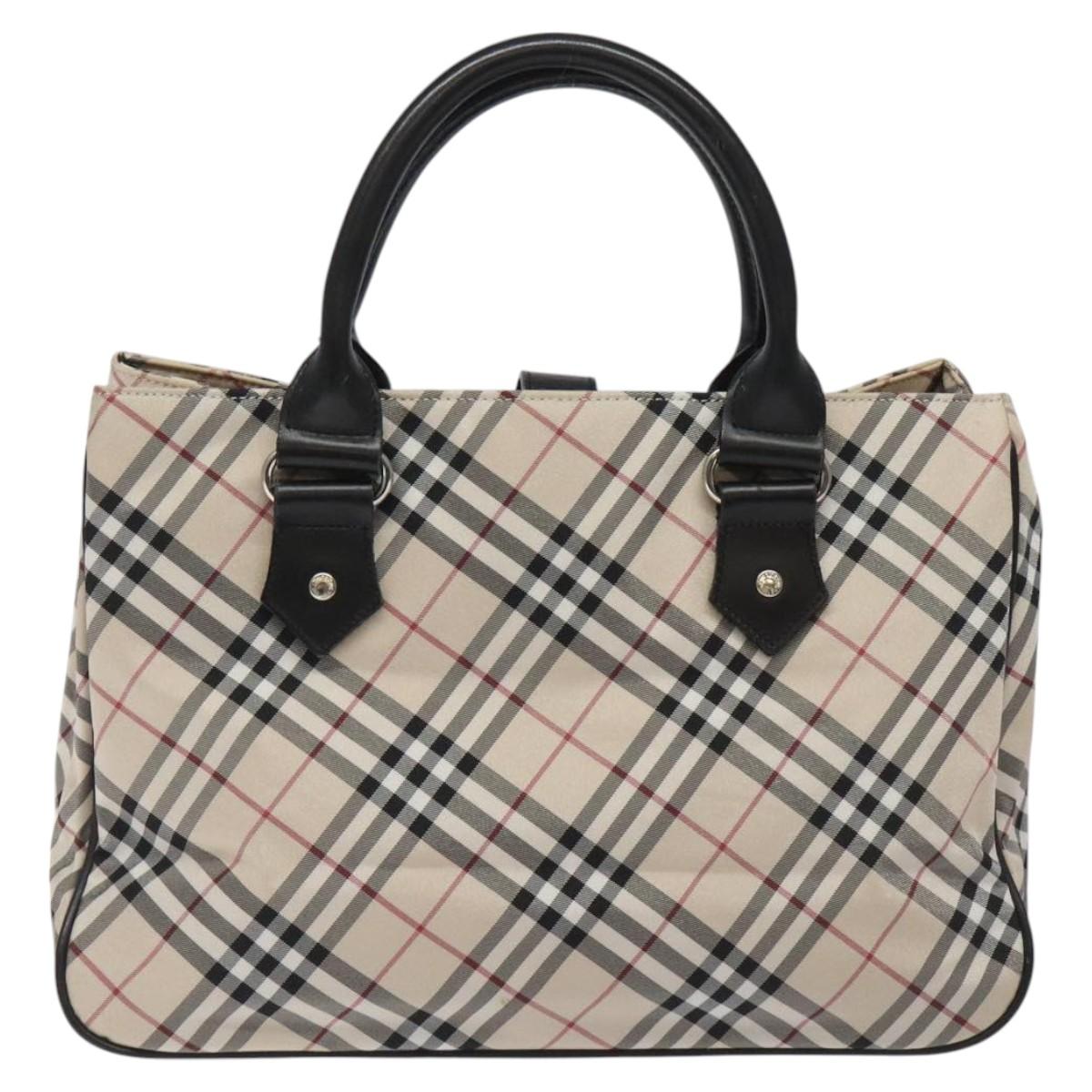BURBERRY Nova Check Blue Label Hand Bag Nylon Beige Auth EC912