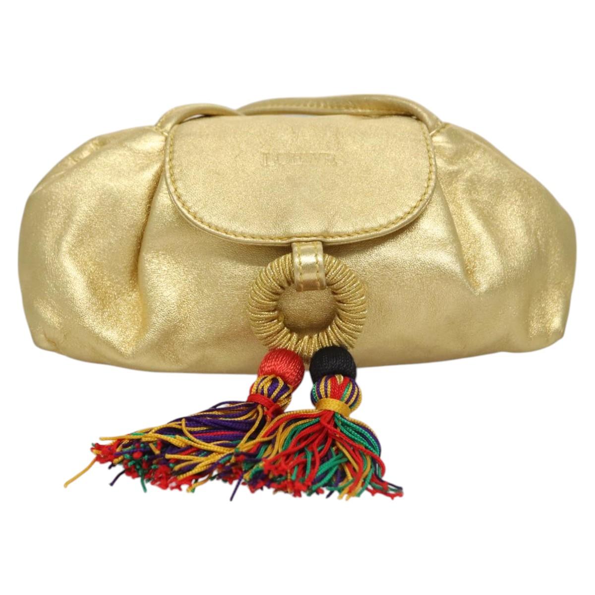 LOEWE Shoulder Bag Leather Gold Tone Auth EC925