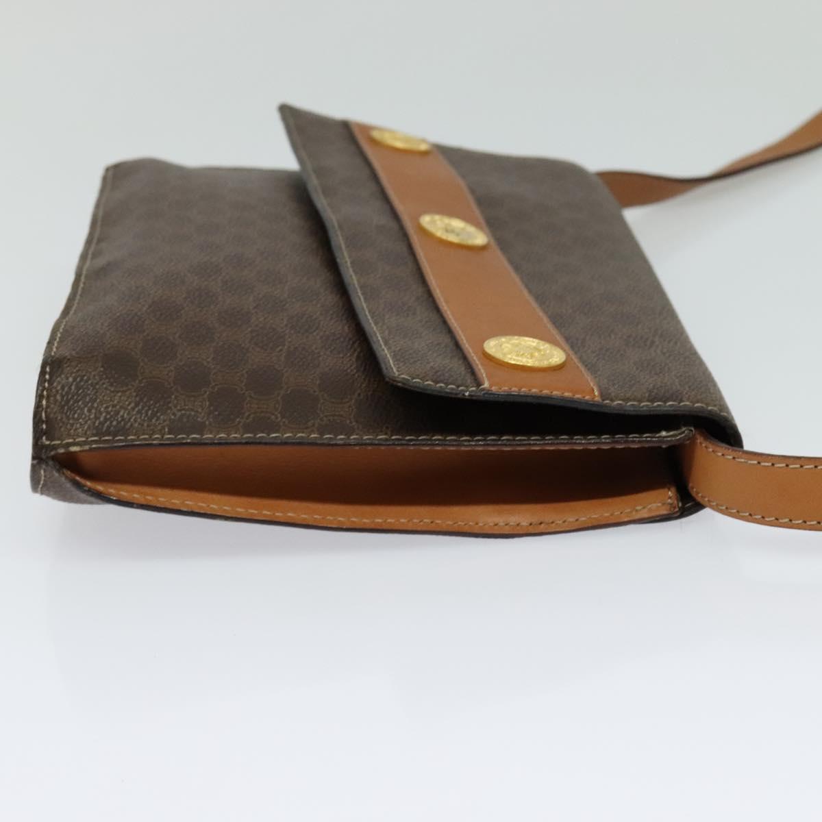 CELINE Macadam Canvas Coin Shoulder Bag PVC Leather Brown Gold Auth EC933