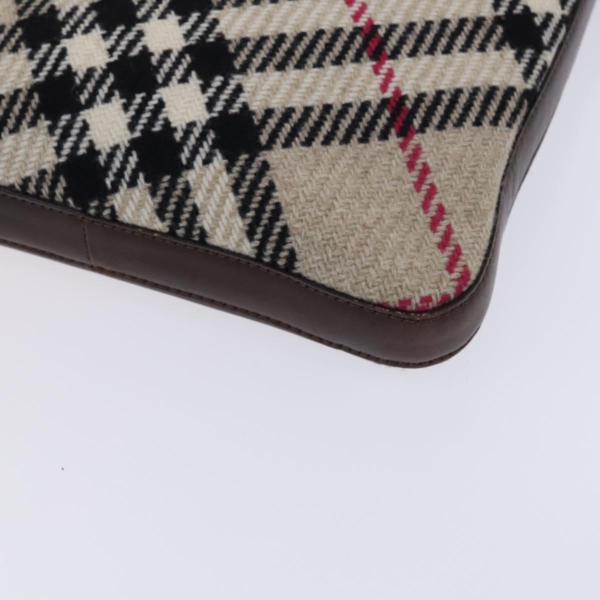 BURBERRY Nova Check Shoulder Bag Wool Beige Auth EC948