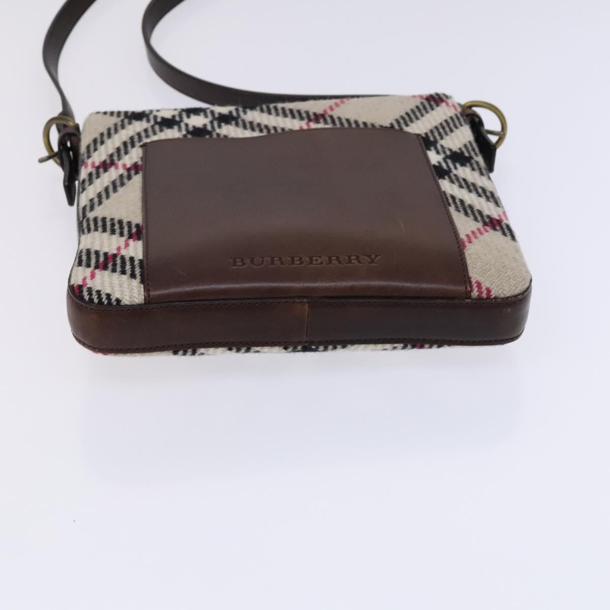 BURBERRY Nova Check Shoulder Bag Wool Beige Auth EC948