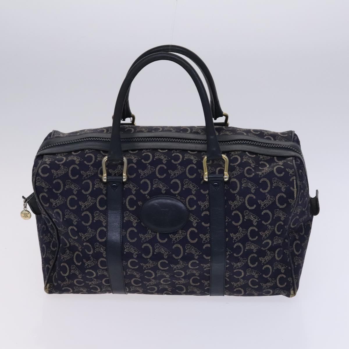 CELINE C Sulky Boston Shoulder Bag Canvas 2Set Brown Navy Auth EC949