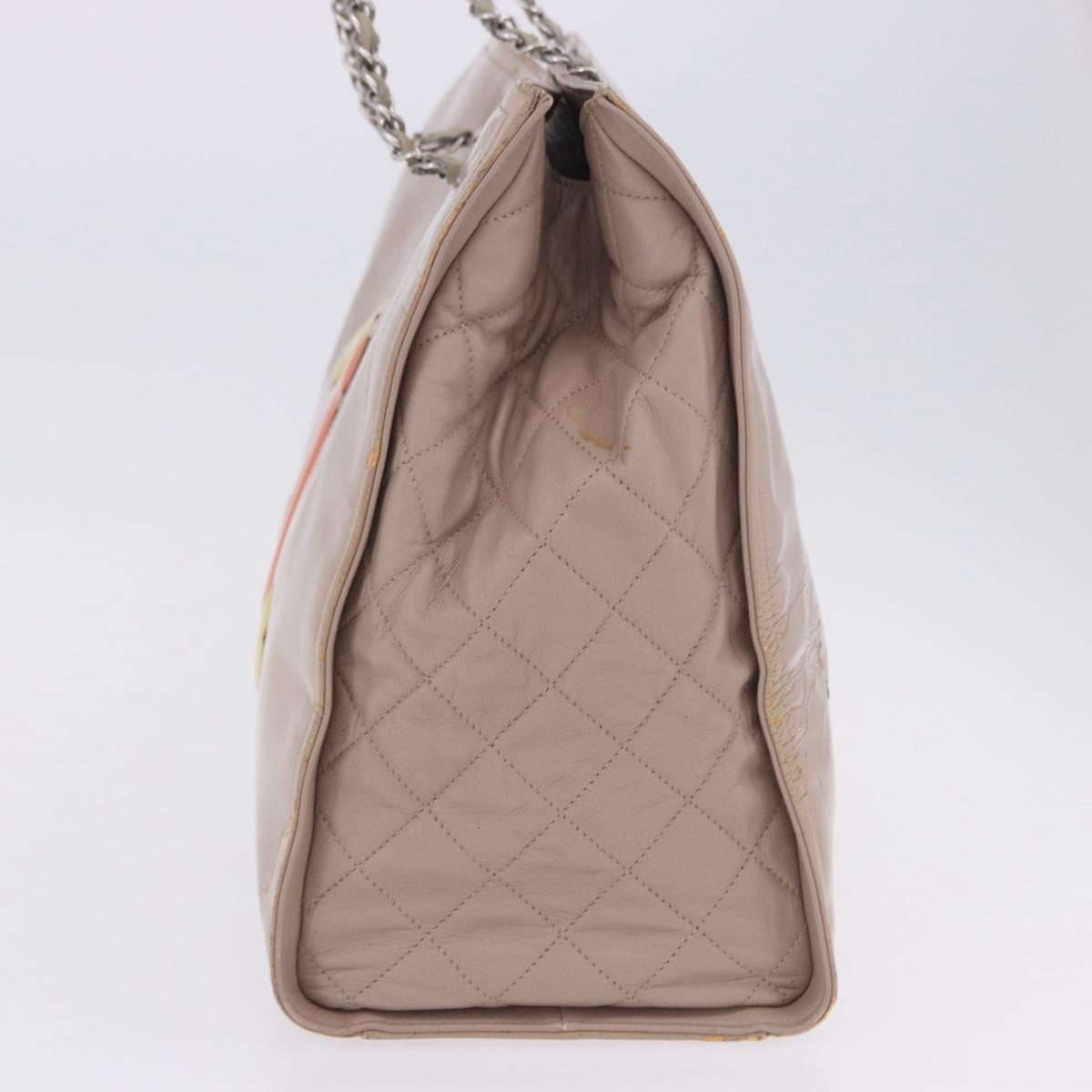 CHANEL Chain Tote Bag Patent leather Beige CC Auth EC956