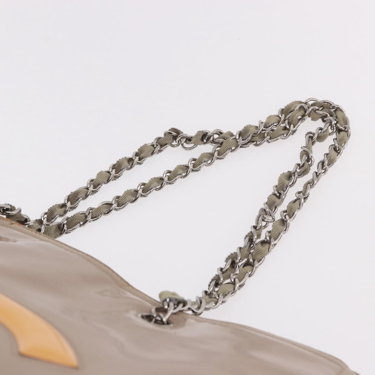 CHANEL Chain Tote Bag Patent leather Beige CC Auth EC956