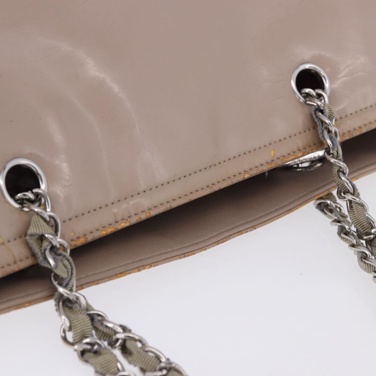 CHANEL Chain Tote Bag Patent leather Beige CC Auth EC956
