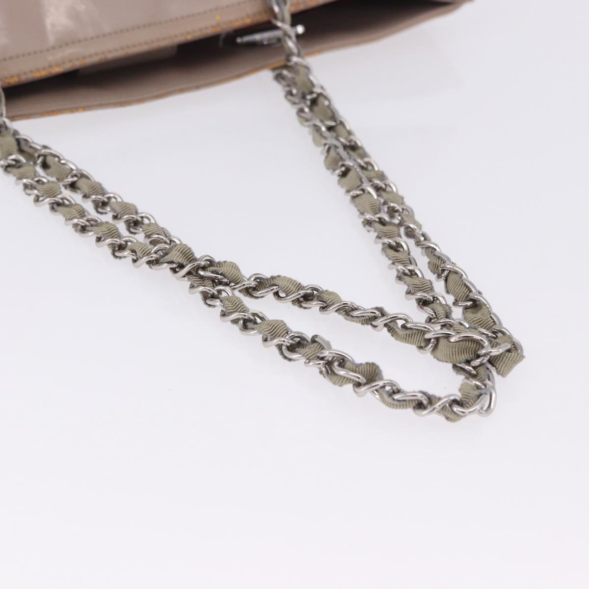 CHANEL Chain Tote Bag Patent leather Beige CC Auth EC956