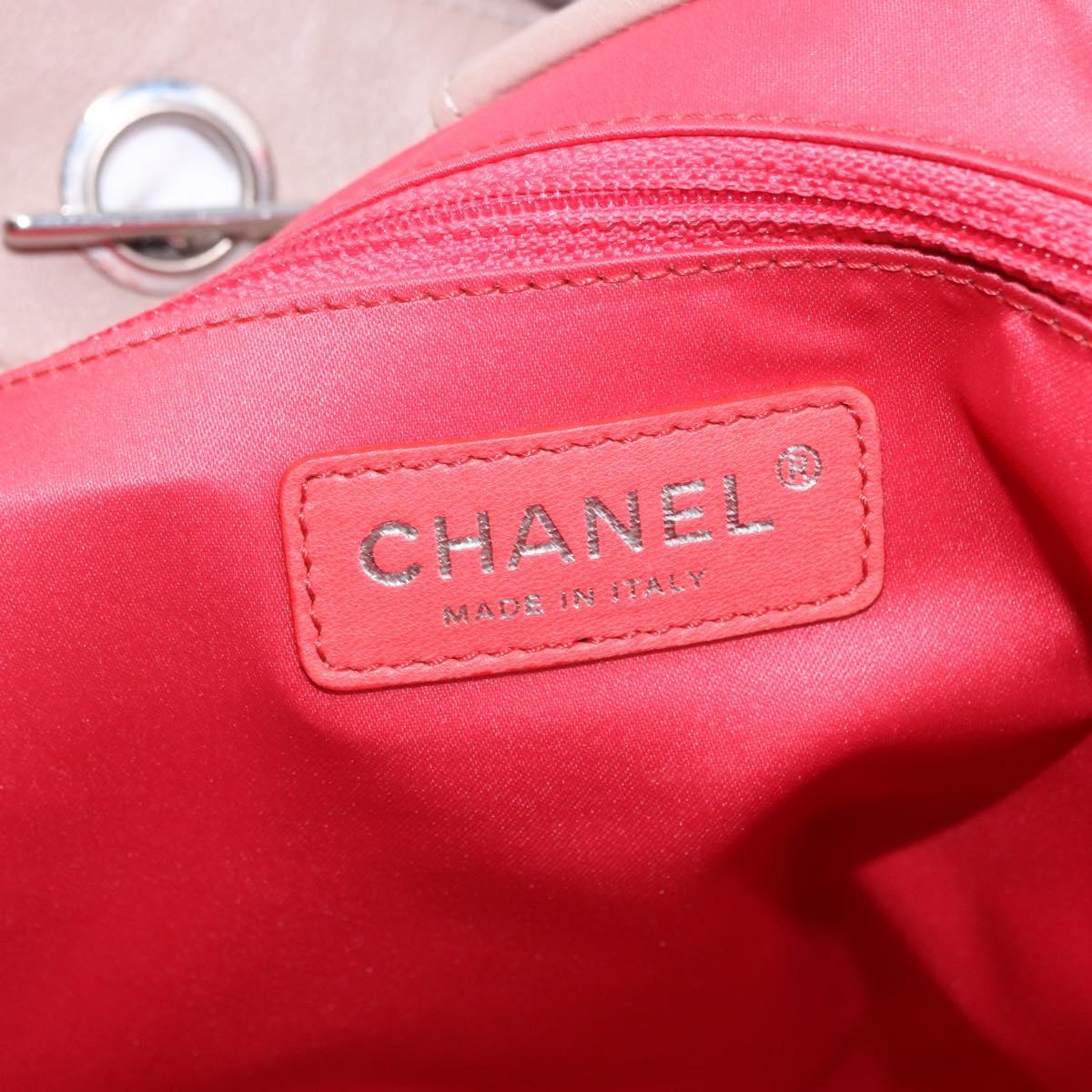 CHANEL Chain Tote Bag Patent leather Beige CC Auth EC956