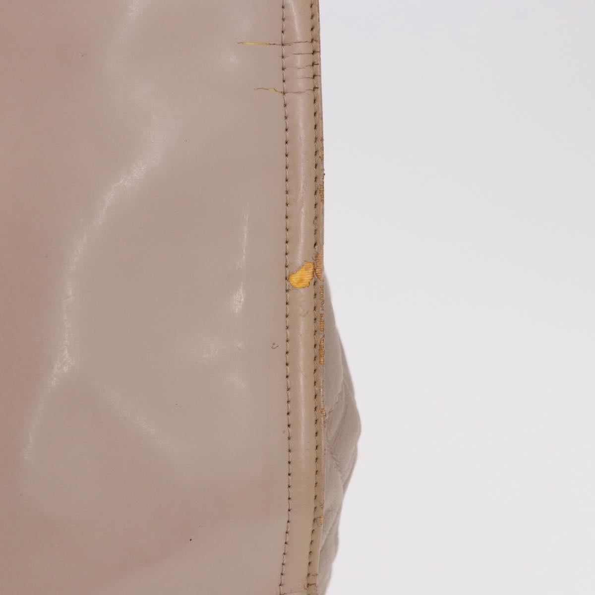 CHANEL Chain Tote Bag Patent leather Beige CC Auth EC956