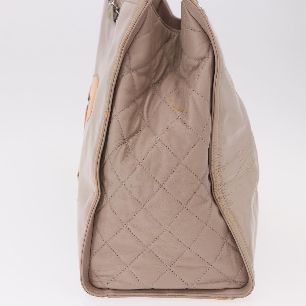CHANEL Chain Tote Bag Patent leather Beige CC Auth EC956