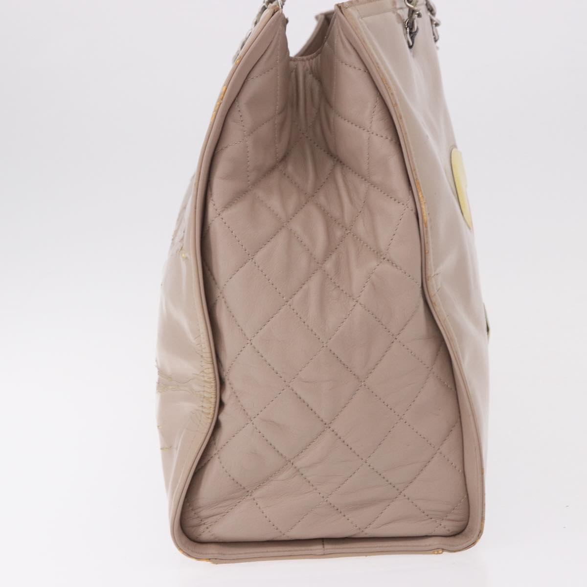 CHANEL Chain Tote Bag Patent leather Beige CC Auth EC956